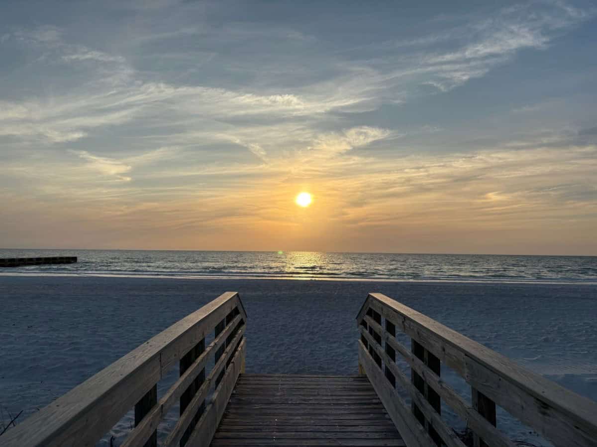 view of the sunset at Coquina Beach