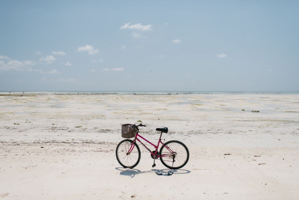 bike standing on the beach