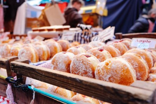 fresh donuts on display