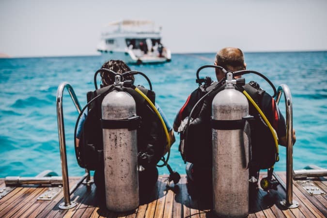 Two people scuba diving